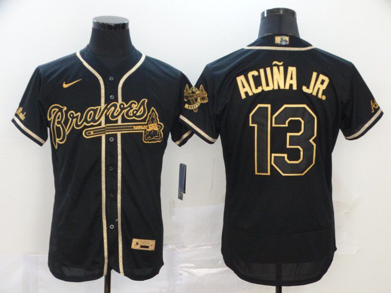 Men Atlanta Braves 13 Acuna jr Black Nike Elite MLB Jerseys